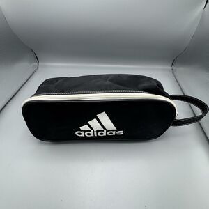 Vintage Adidas Spellout Black Shoe Bag Nylon Full Zip Toiletry Travel Gym Dopp